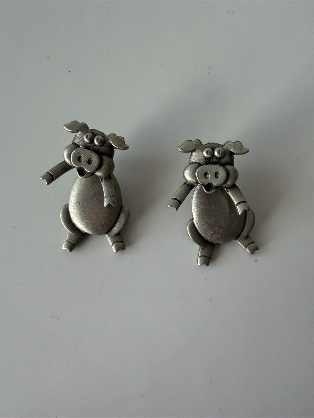 JJ Jonette Perwter Pig Character Earrings - 3-D piggies
